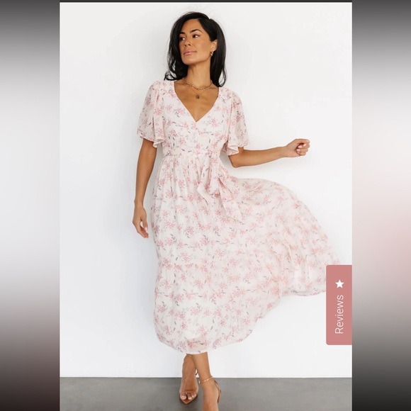 Baltic Born Dresses & Skirts - Baltic Born Cream Floral Midi Dress with Pink Accents